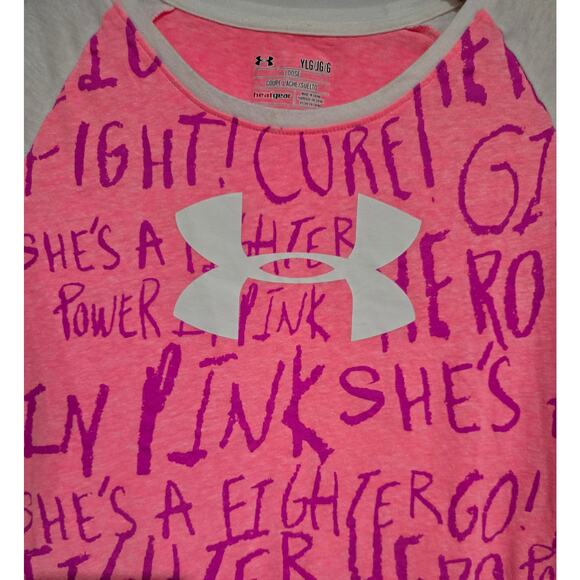 Under Armour Girls “Power in Pink” HeatGear Shirt Breast Cancer Awareness YLG - Picture 5 of 7